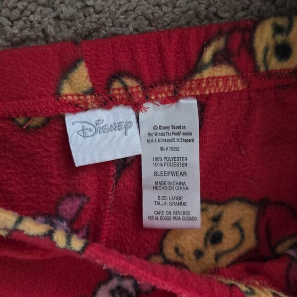 Disney Winnie The Pooh Fleece Pajama Pants Womens L Piglet Elastic Lounge Y2K - Picture 5 of 8